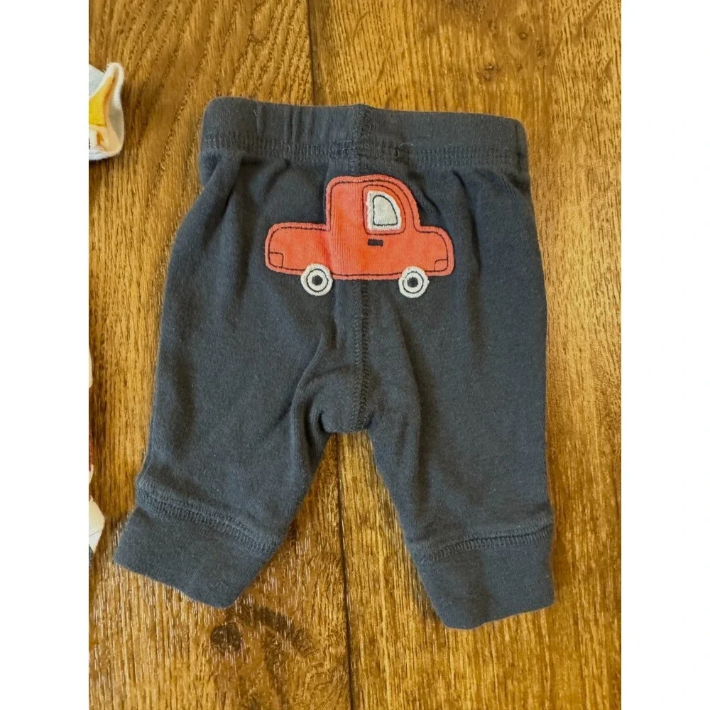 Carters Preemie Baby Boy Outfit Bodysuit‎ Gray Pants Cars Trucks 2 Piece Set Lot
